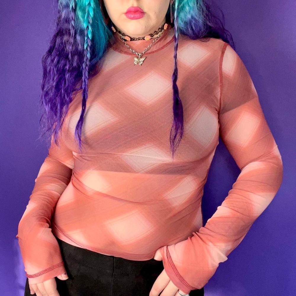 Forever 21 plaid mesh top size medium